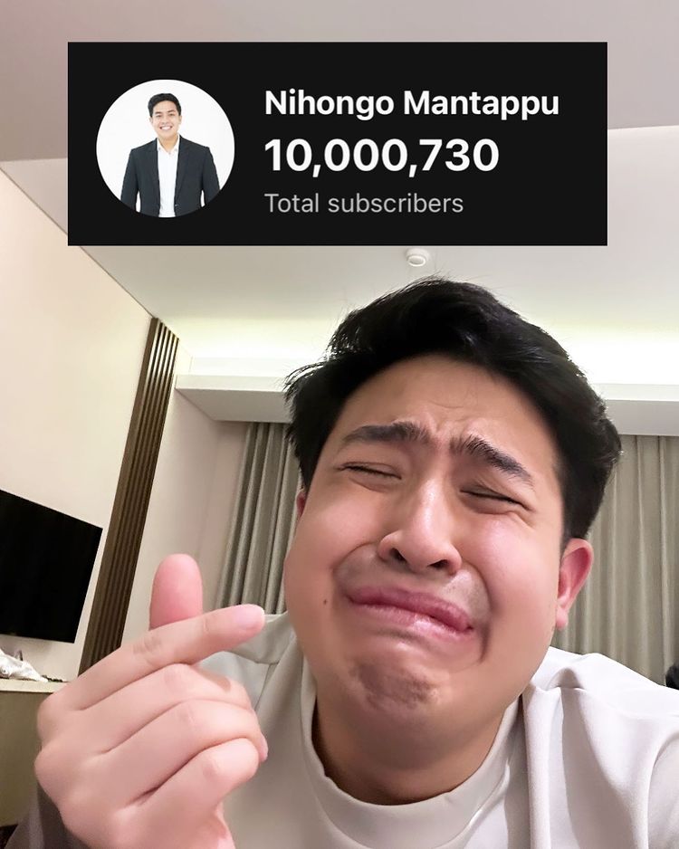 Gambar Reaksi Jerome Polin setelah Channel Youtube “Nihongo Mantappu” Berhasil Mencapai 10 Juta Subscribers (Sumber: Instagram @jeromepolin)