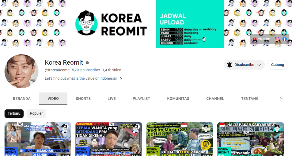Gambar Kanal Youtube "Korea Reomit" milik Hansol (Sumber: Youtube Korea Reomit)
