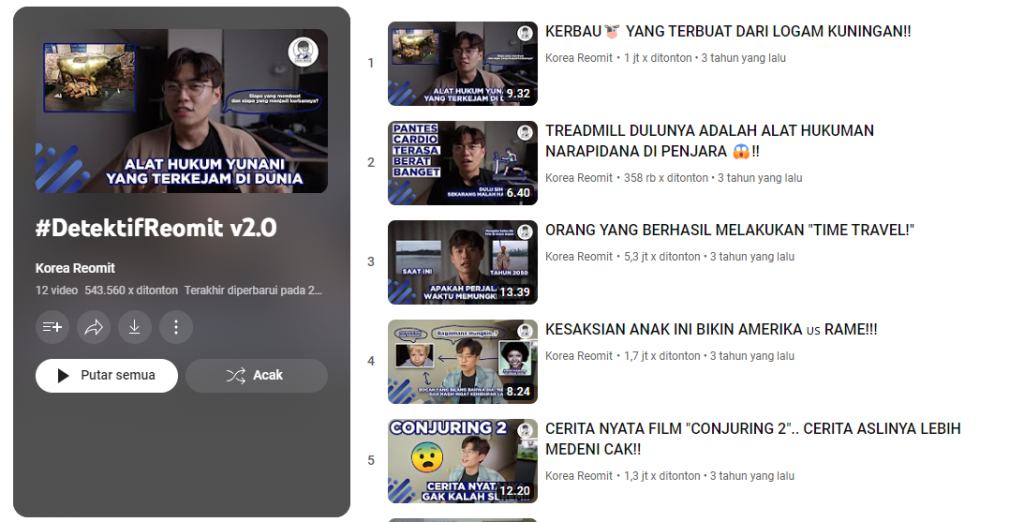 Gambar Segmen "Detektif Reomit" di Kanal Youtube Korea Reomit (Sumber: Youtube Talent)