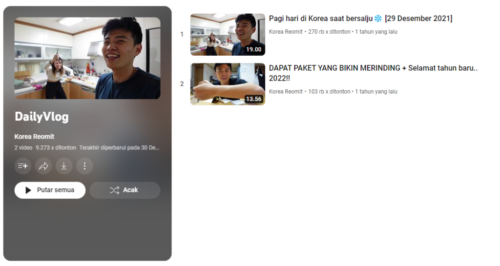 Gambar Segmen "Vlog" di Kanal Youtube Korea Reomit (Sumber: Youtube Talent)