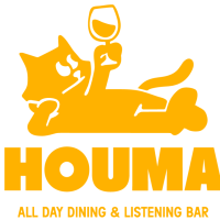 Houma logo: an orange figure lounging on a large dog with the bold HOUMA text and the tagline 'All Day Dining & Listening Bar'.